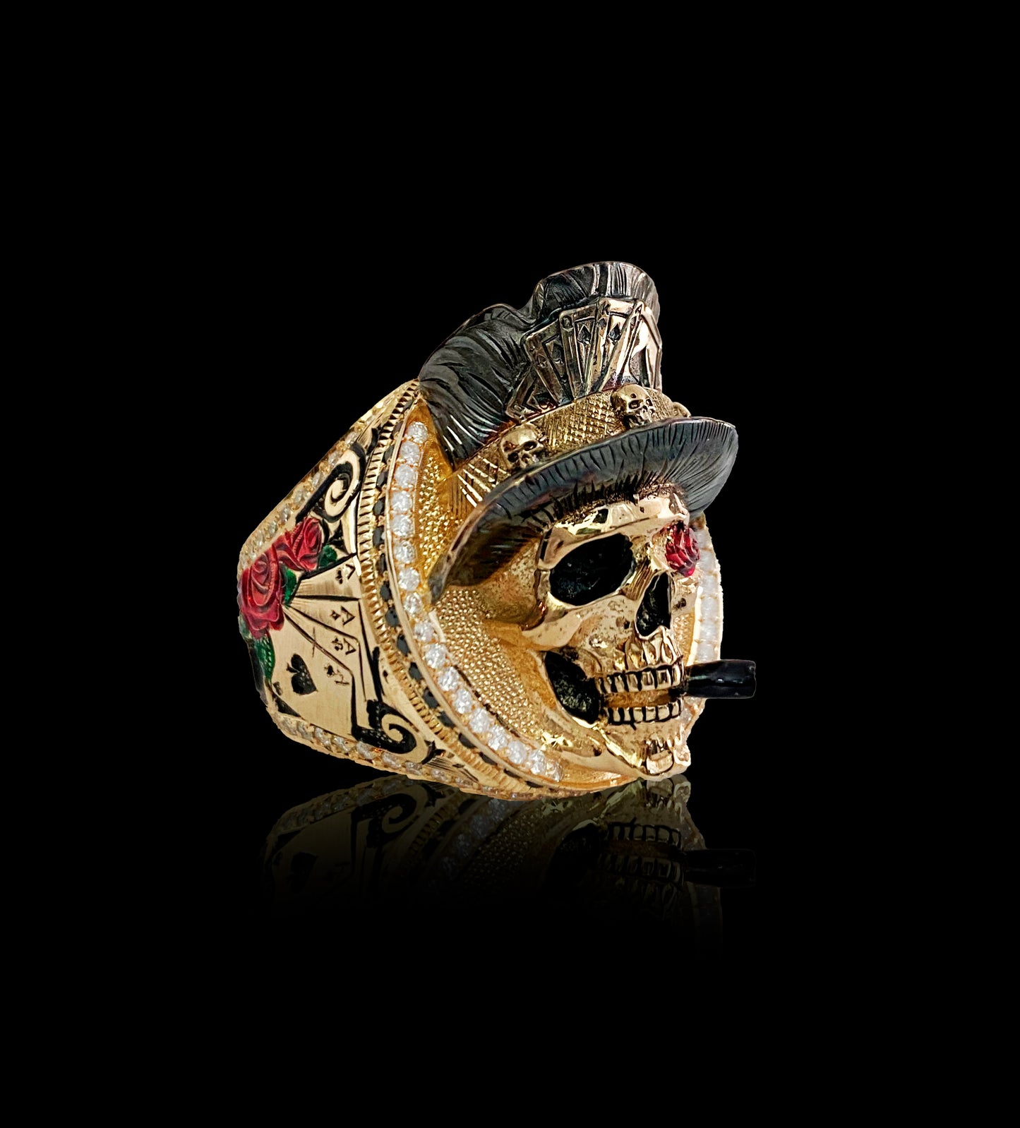 The Illusionist’s Bloom – 18k Solid Gold with white and black Diamonds