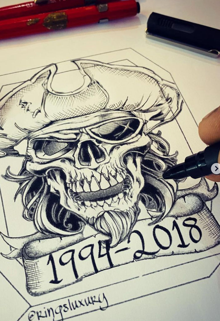 Skull Pirate Ring 18K Gold Ruby