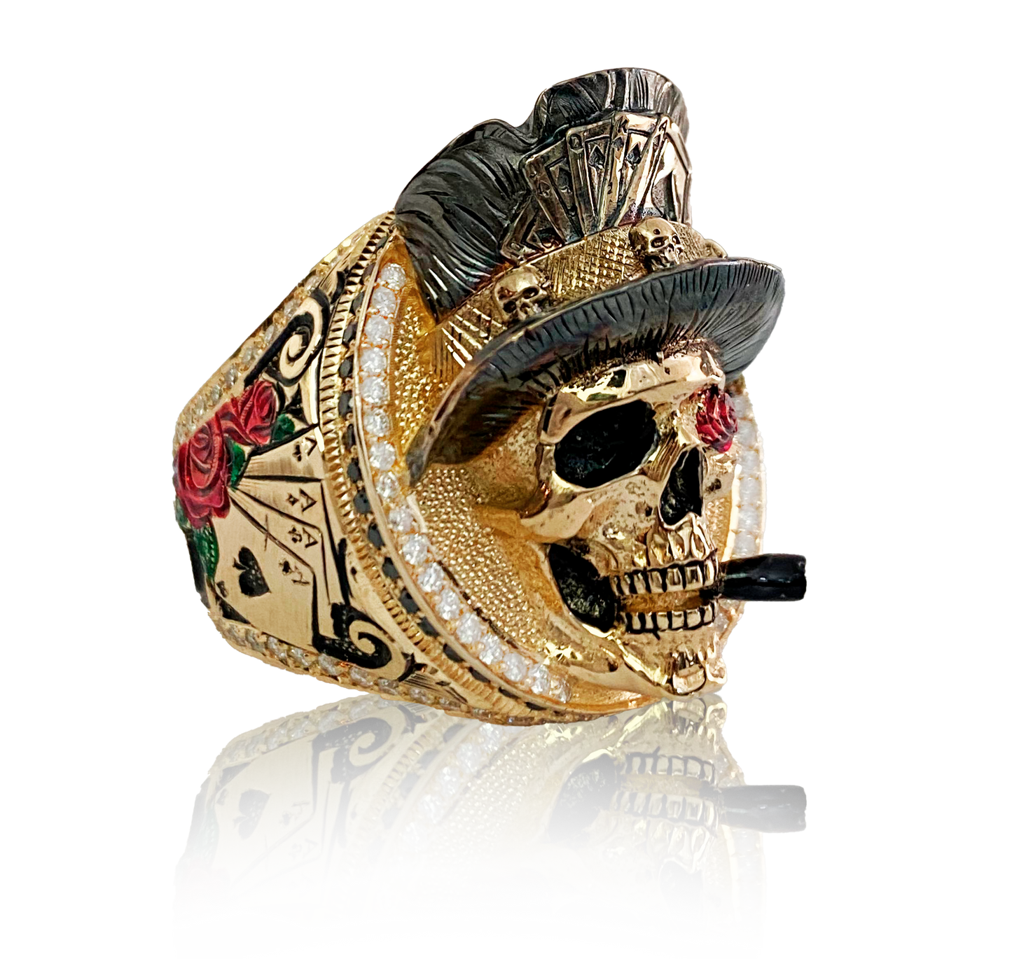 The Illusionist’s Bloom – 18k Solid Gold with white and black Diamonds