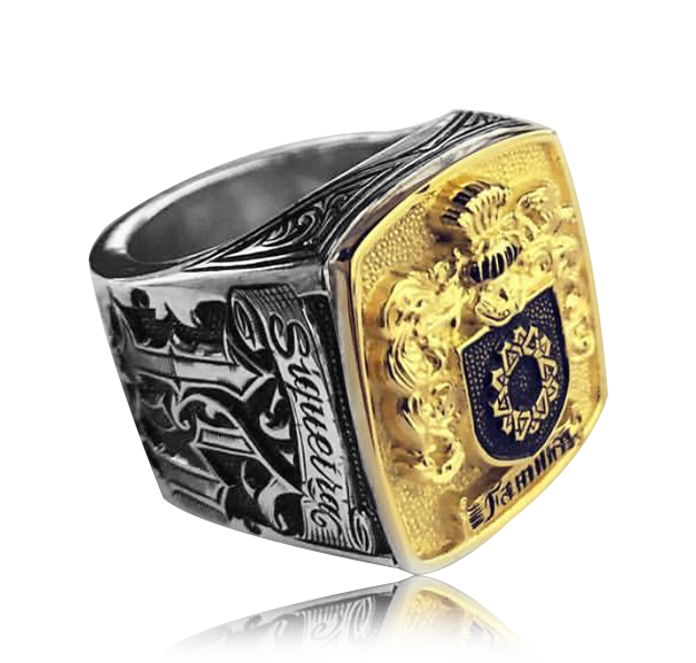 Mixed Gold-Silver Ring Family Crest.