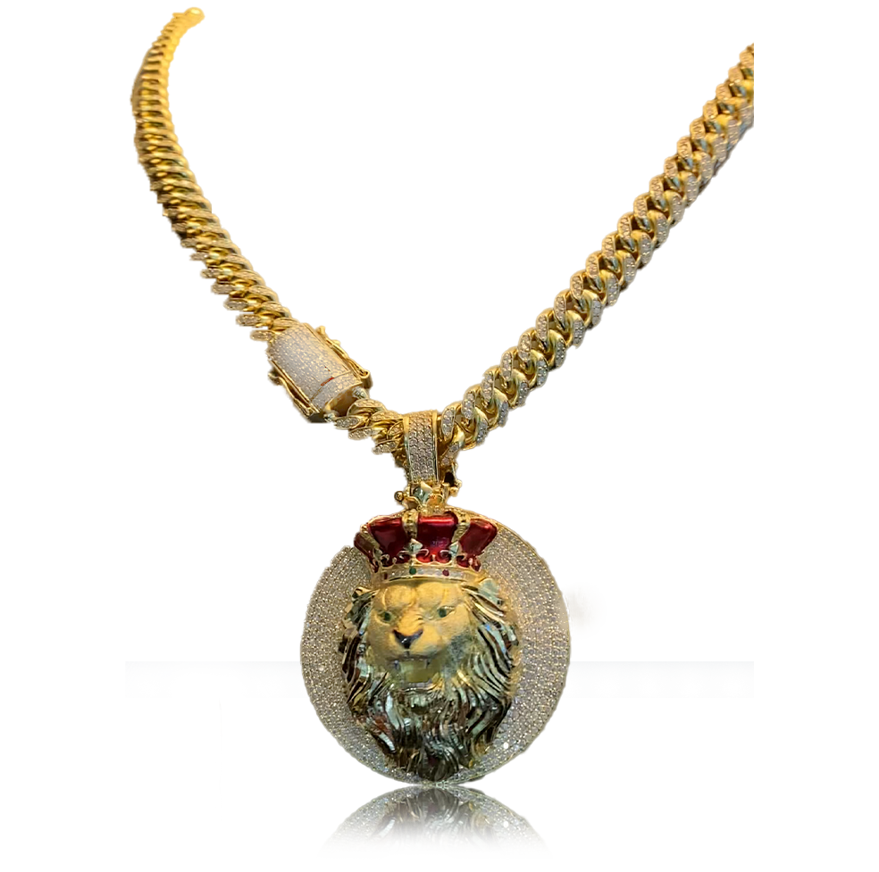 Lion Necklace Solid Gold 18K Full natural diamonds