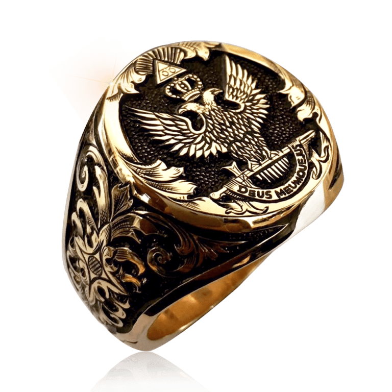 Masonic Eagle Emperor Ring 18k Gold