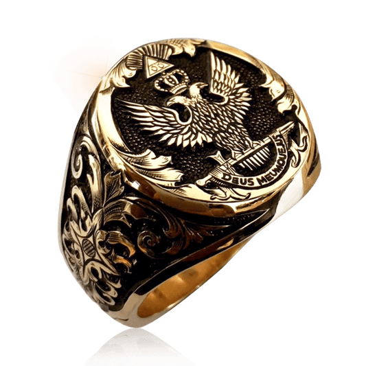 Masonic Eagle Emperor Ring 18k Gold